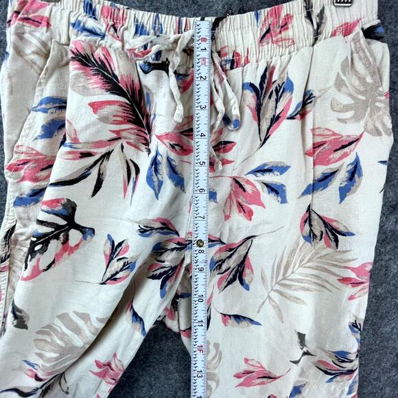 Briggs New York Pants Womens Small Beige Tropical Linen Blend Wide Leg Pull On - Picture 7 of 9